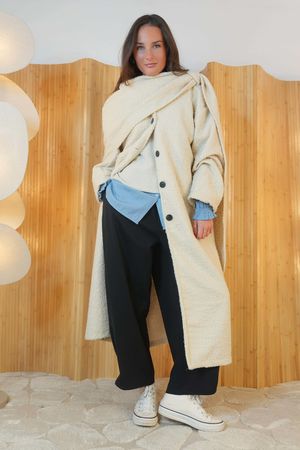 Boucle Longline Scarf Drape Jacket Stone